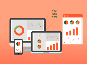 Illustration of digital devices showing SEO analytics for agency growth.