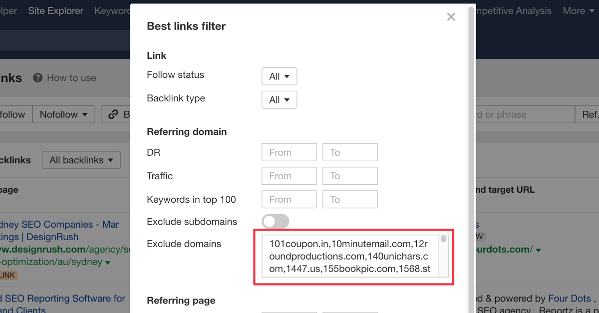 ahrefs spam links filter