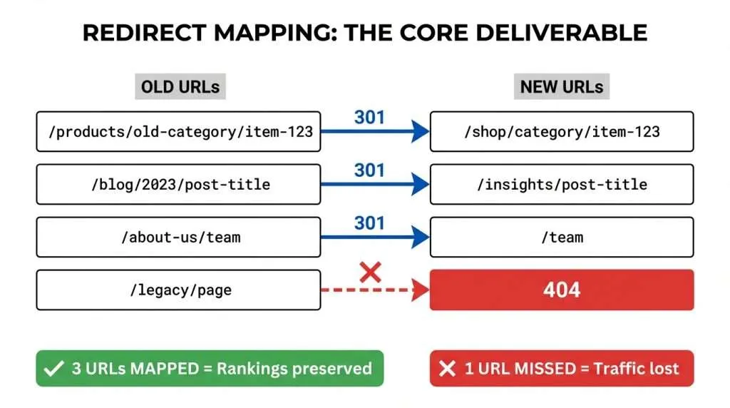 Redirection mapping for technical audit